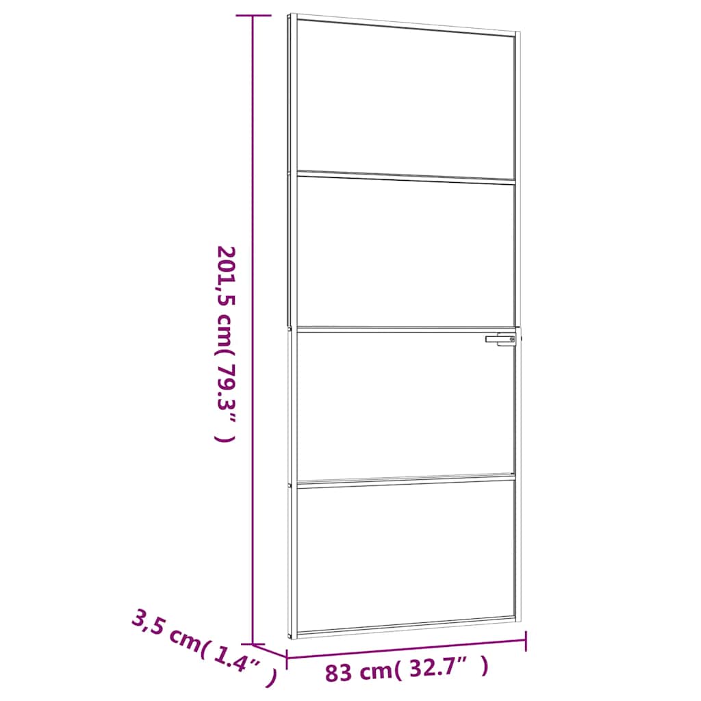 Binnendeur 83x201,5 cm gehard glas en aluminium smal wit – afbeelding 8
