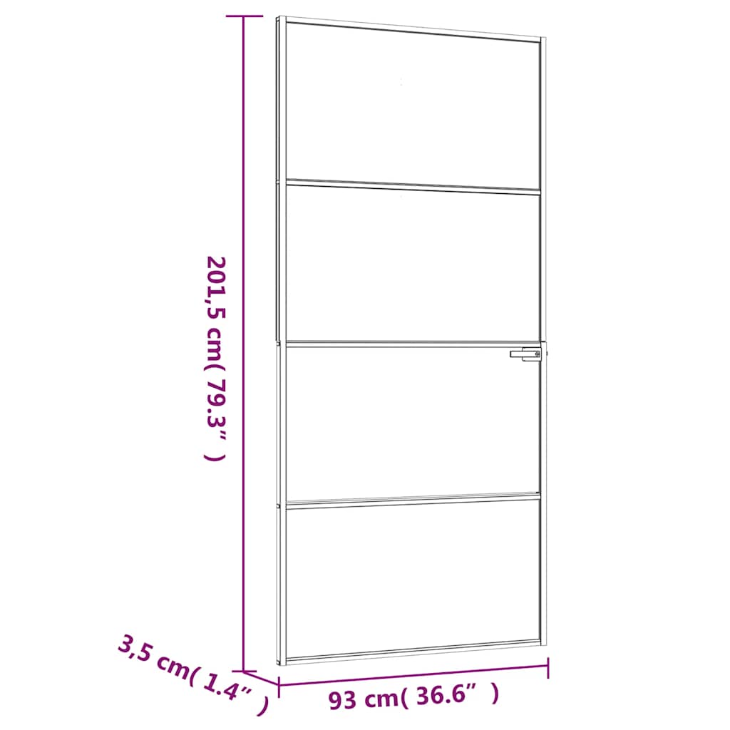 Binnendeur 93x201,5 cm gehard glas en aluminium smal wit – afbeelding 8