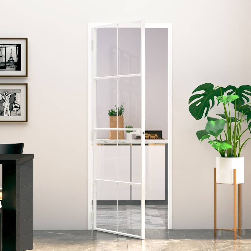 Binnendeur 76x201,5 cm gehard glas en aluminium smal wit – afbeelding 1