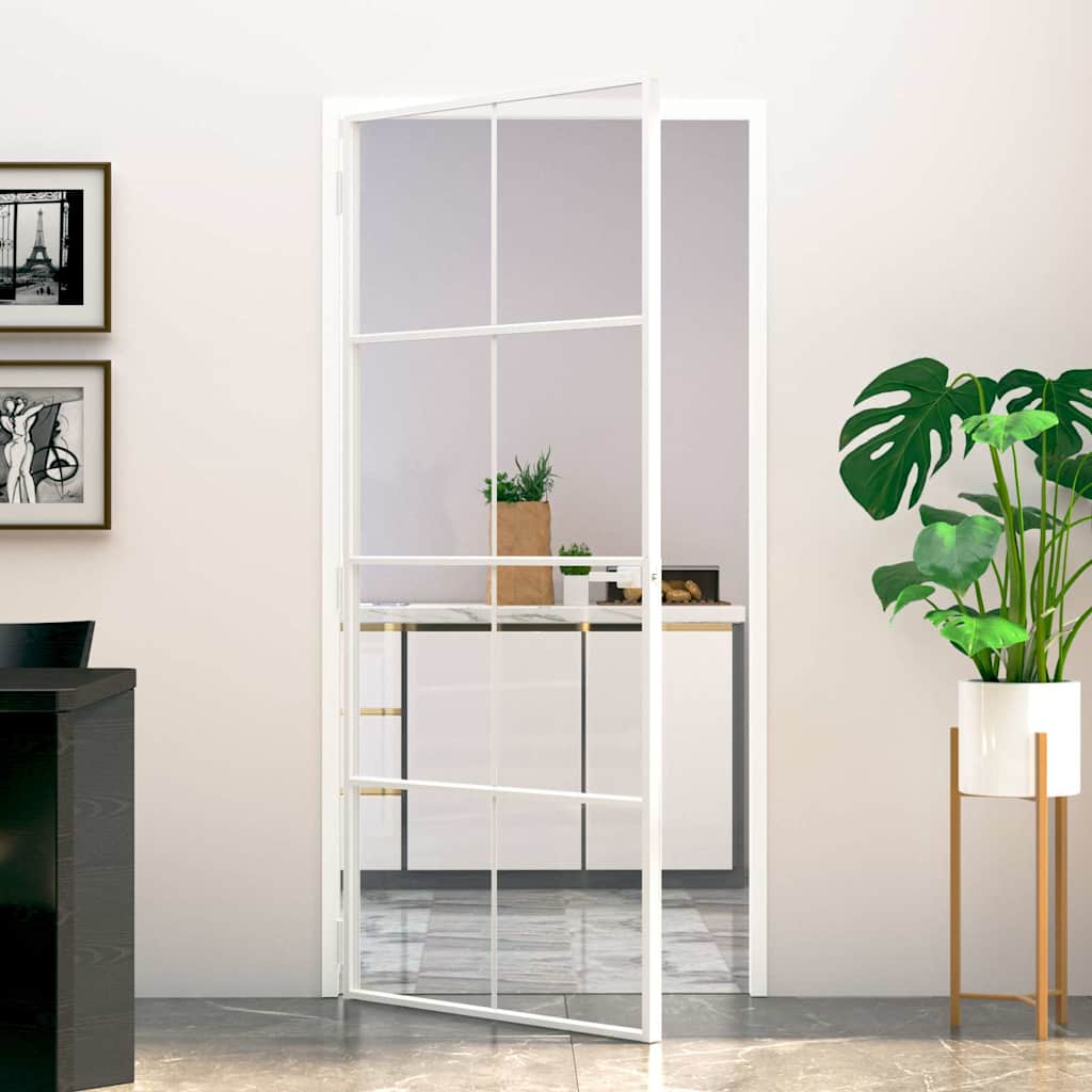 Binnendeur 93x201,5 cm gehard glas en aluminium smal wit