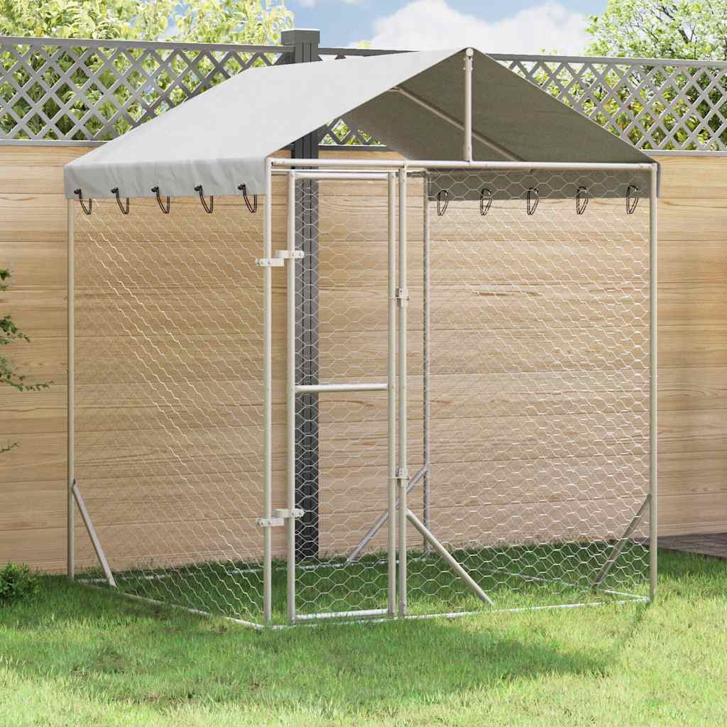Hondenkennel met dak 2x2x2,5 m gegalvaniseerd staal zilver