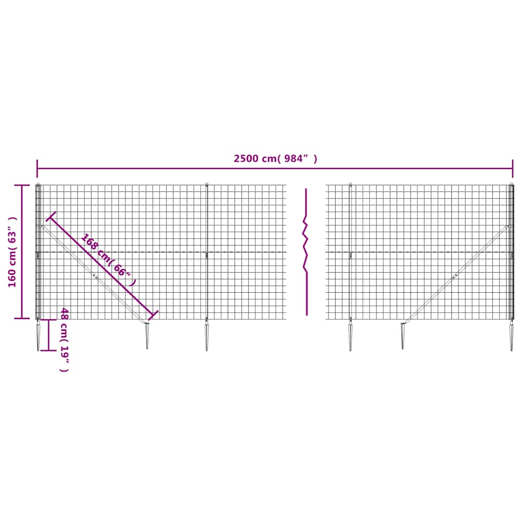 Draadgaashek met grondankers 1,6x25 m antracietkleurig – afbeelding 6