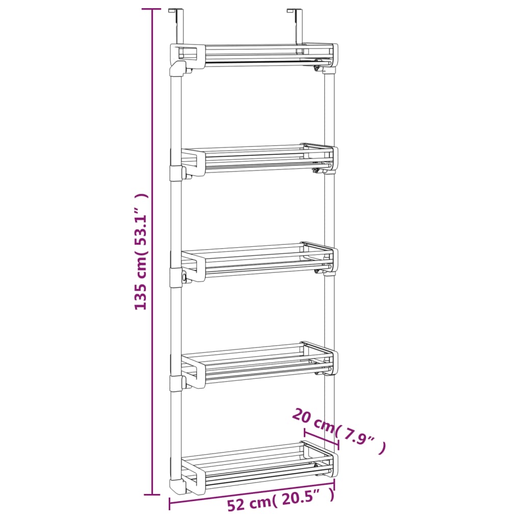 Deurorganizer met 5 schappen 52x20x135 cm aluminium – afbeelding 6