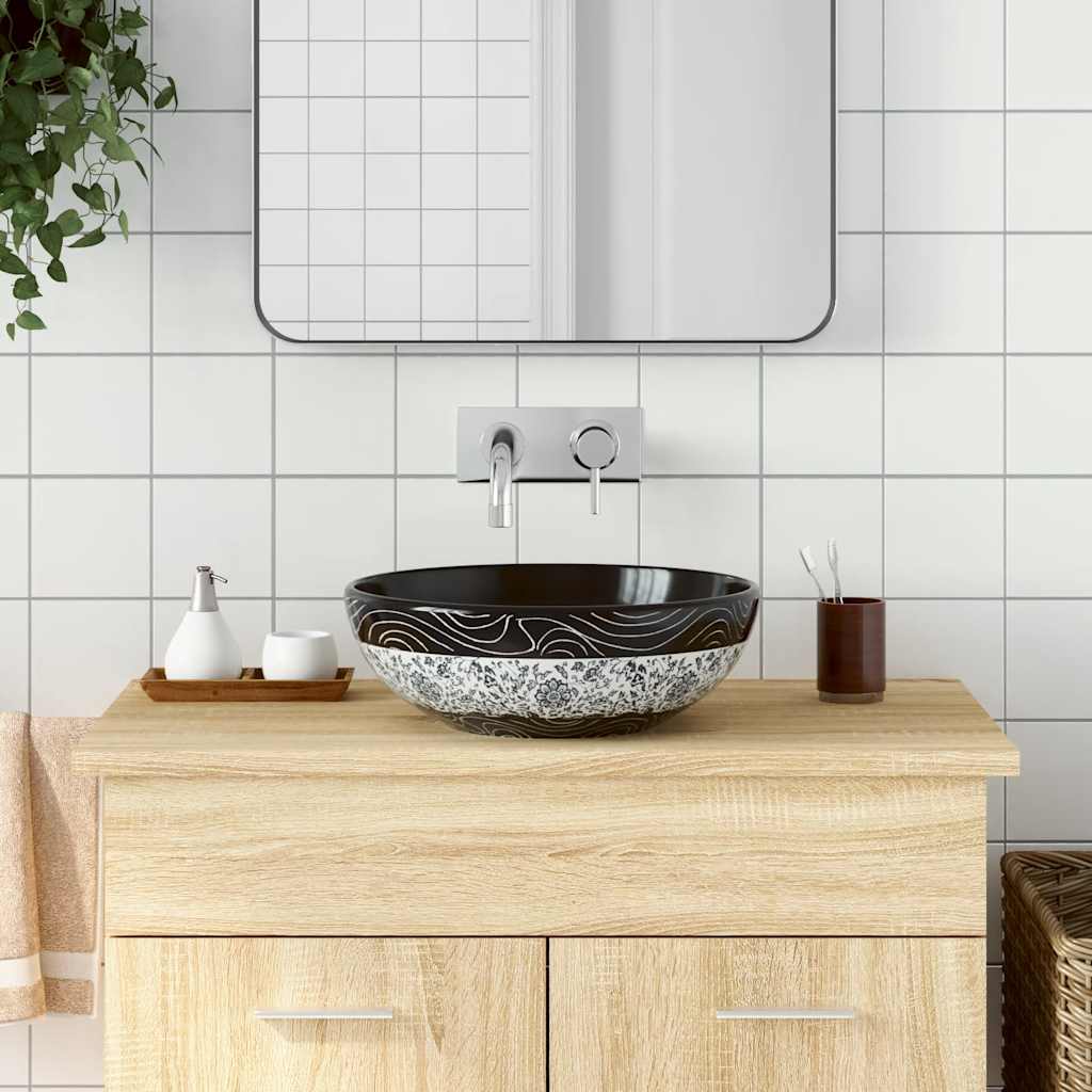 Opzetwasbak rond Φ41x14 cm keramiek zwart en blauw