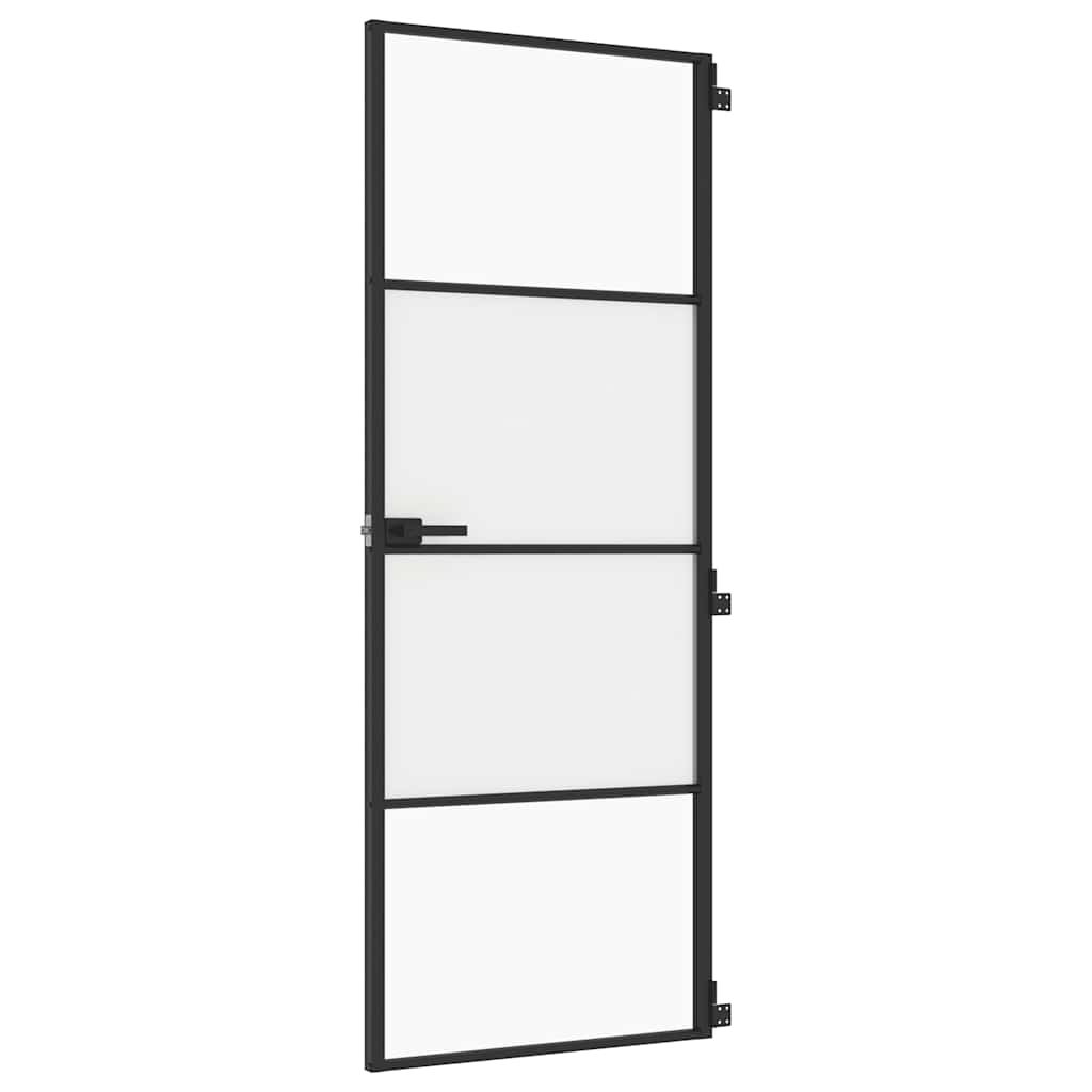 Binnendeur smal 76x201,5 cm gehard glas en aluminium zwart – afbeelding 2