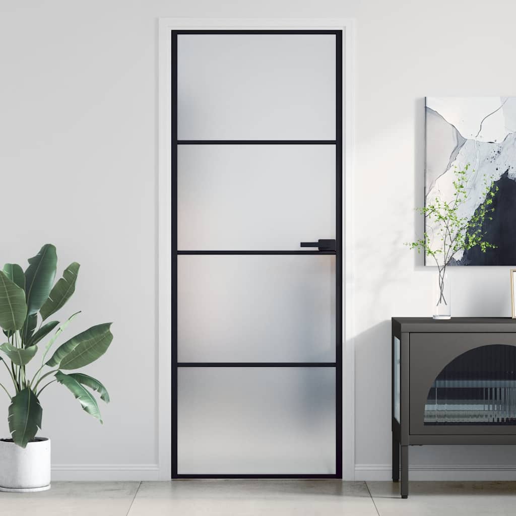 Binnendeur smal 76x201,5 cm gehard glas en aluminium zwart – afbeelding 1