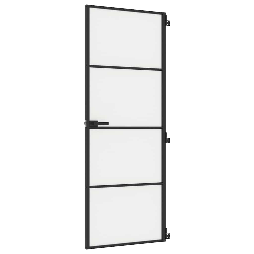 Binnendeur smal 76x201,5 cm gehard glas en aluminium zwart – afbeelding 2