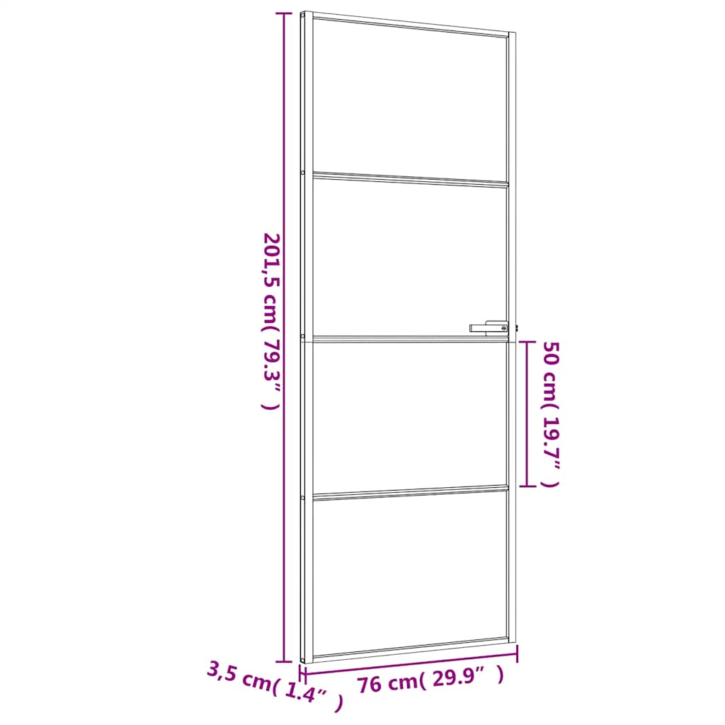 Binnendeur smal 76x201,5 cm gehard glas en aluminium zwart – afbeelding 9