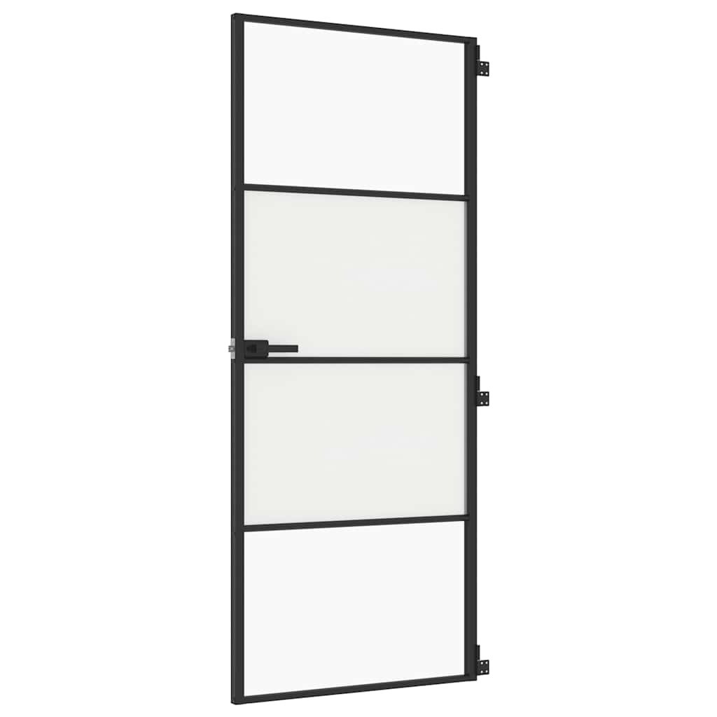 Binnendeur smal 83x201,5 cm gehard glas en aluminium zwart – afbeelding 2