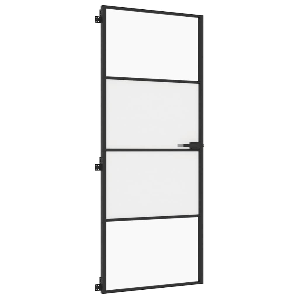 Binnendeur smal 83x201,5 cm gehard glas en aluminium zwart – afbeelding 4