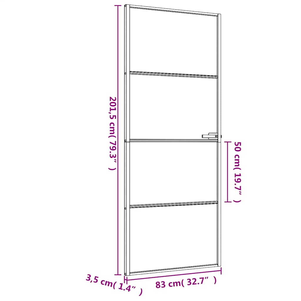 Binnendeur smal 83x201,5 cm gehard glas en aluminium zwart – afbeelding 9