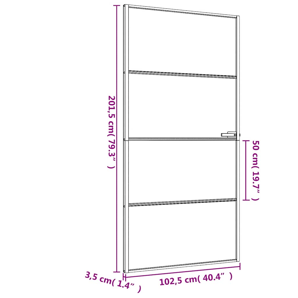 Binnendeur smal 102,5x201,5 cm gehard glas en aluminium zwart – afbeelding 9