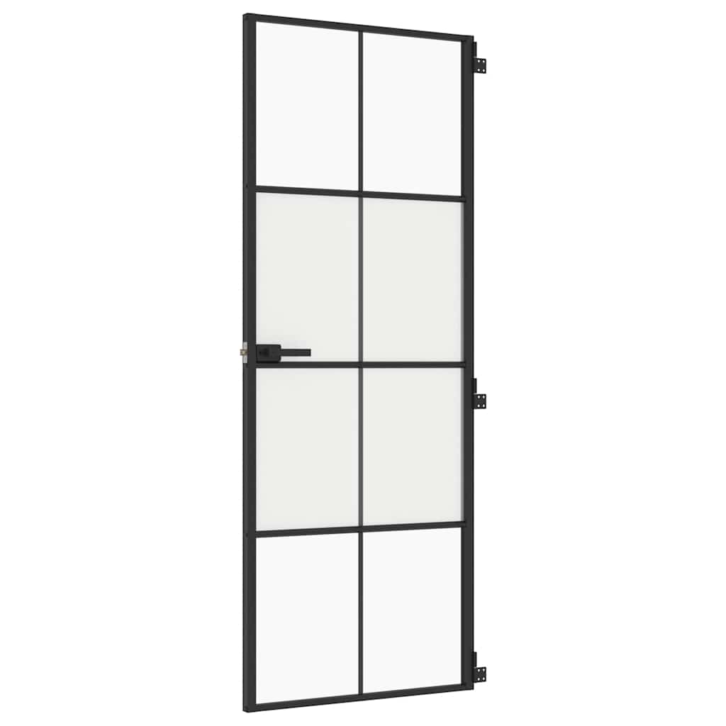 Binnendeur smal 76x201,5 cm gehard glas en aluminium zwart – afbeelding 2