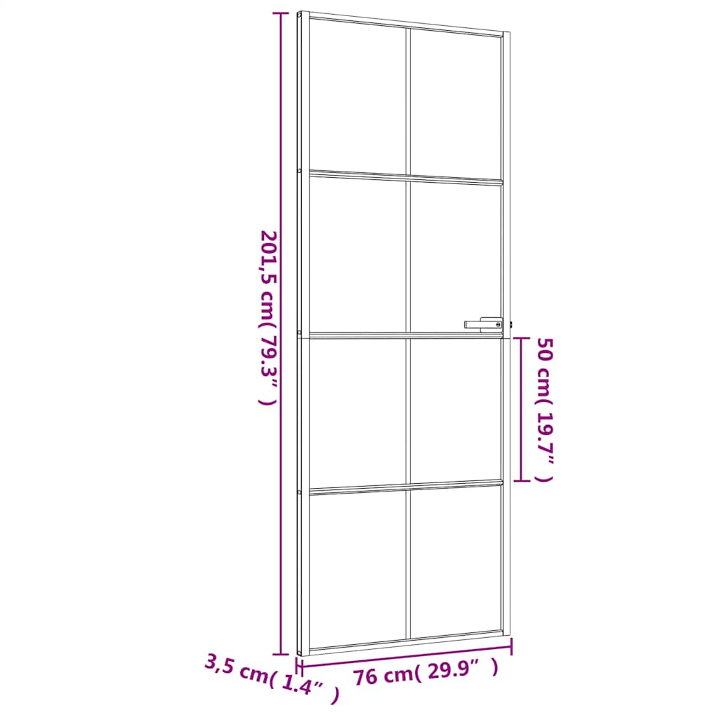 Binnendeur smal 76x201,5 cm gehard glas en aluminium zwart – afbeelding 9