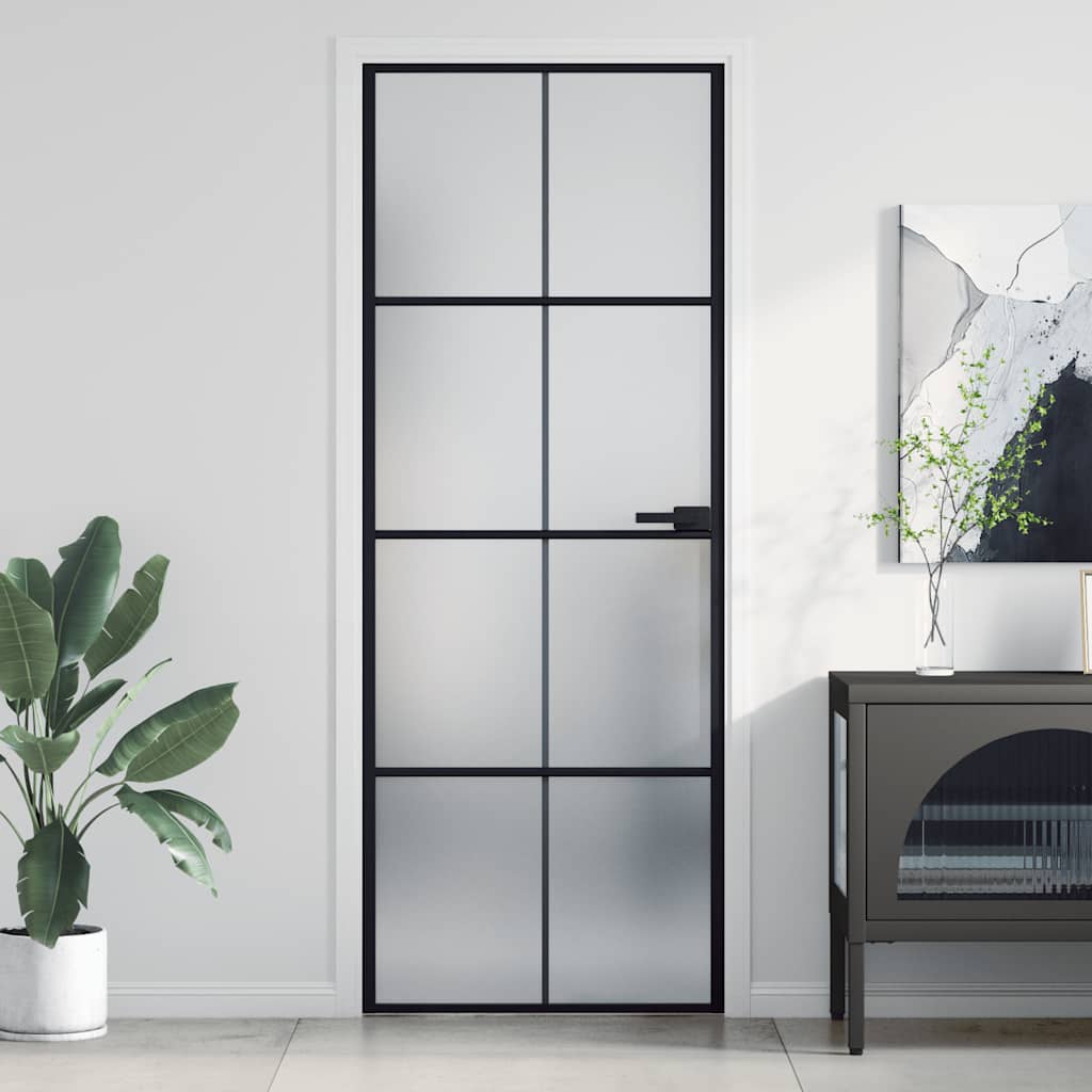 Binnendeur smal 76x201,5 cm gehard glas en aluminium zwart – afbeelding 1
