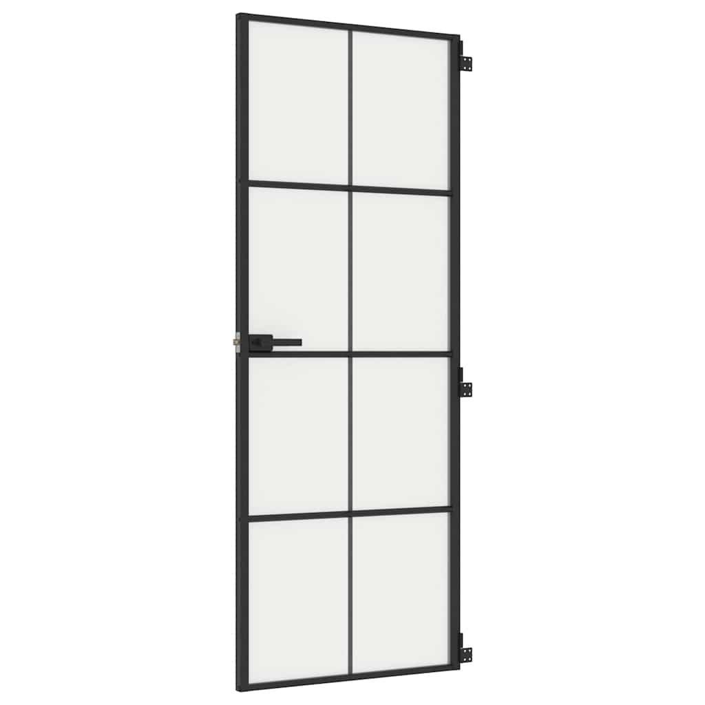 Binnendeur smal 76x201,5 cm gehard glas en aluminium zwart – afbeelding 2