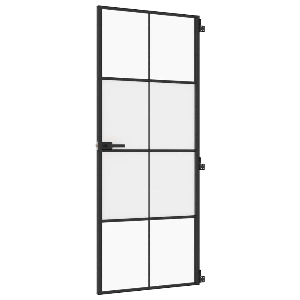 Binnendeur smal 83x201,5 cm gehard glas en aluminium zwart – afbeelding 2