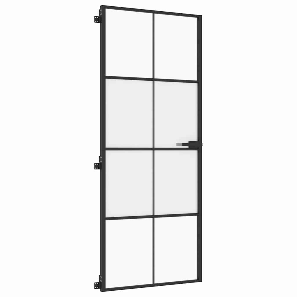 Binnendeur smal 83x201,5 cm gehard glas en aluminium zwart – afbeelding 4