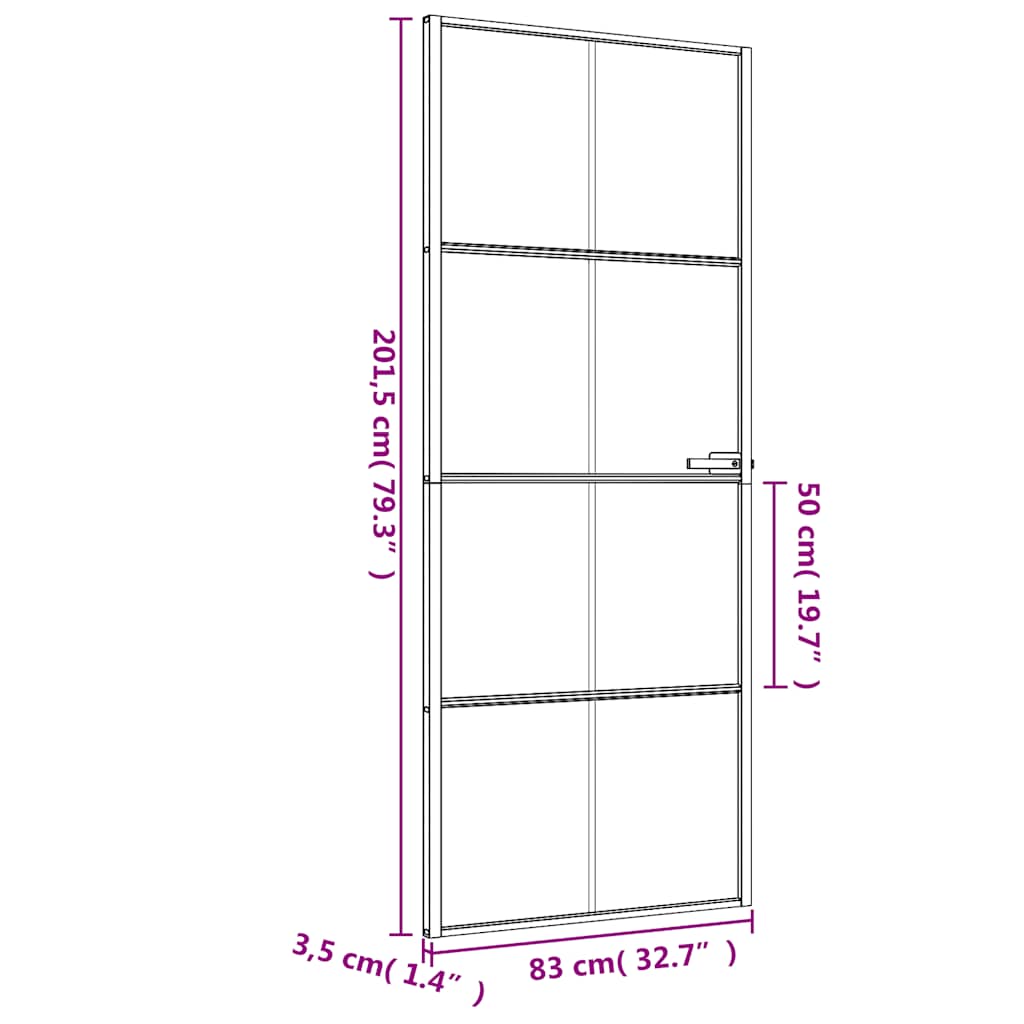 Binnendeur smal 83x201,5 cm gehard glas en aluminium zwart – afbeelding 9