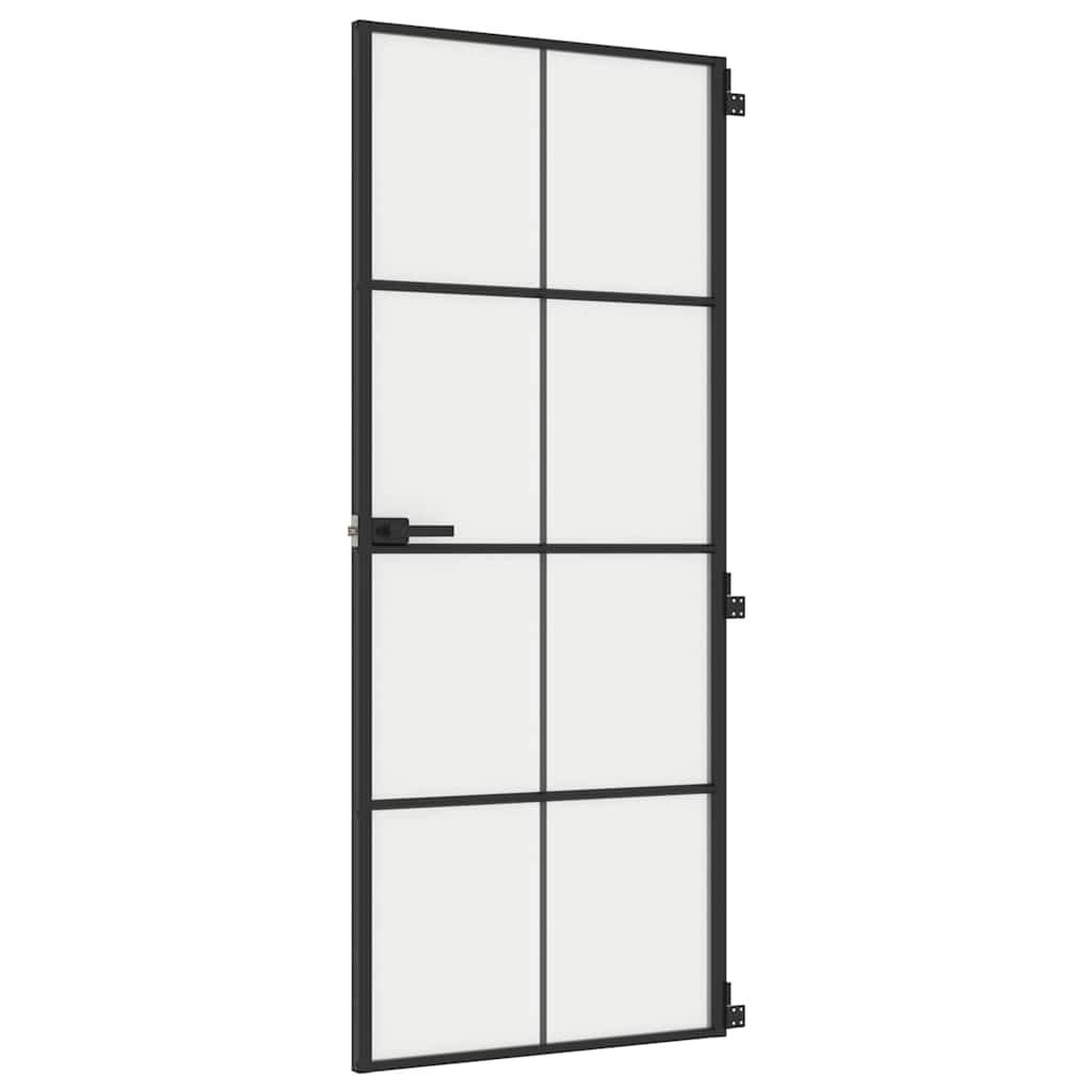Binnendeur smal 83x201,5 cm gehard glas en aluminium zwart – afbeelding 2