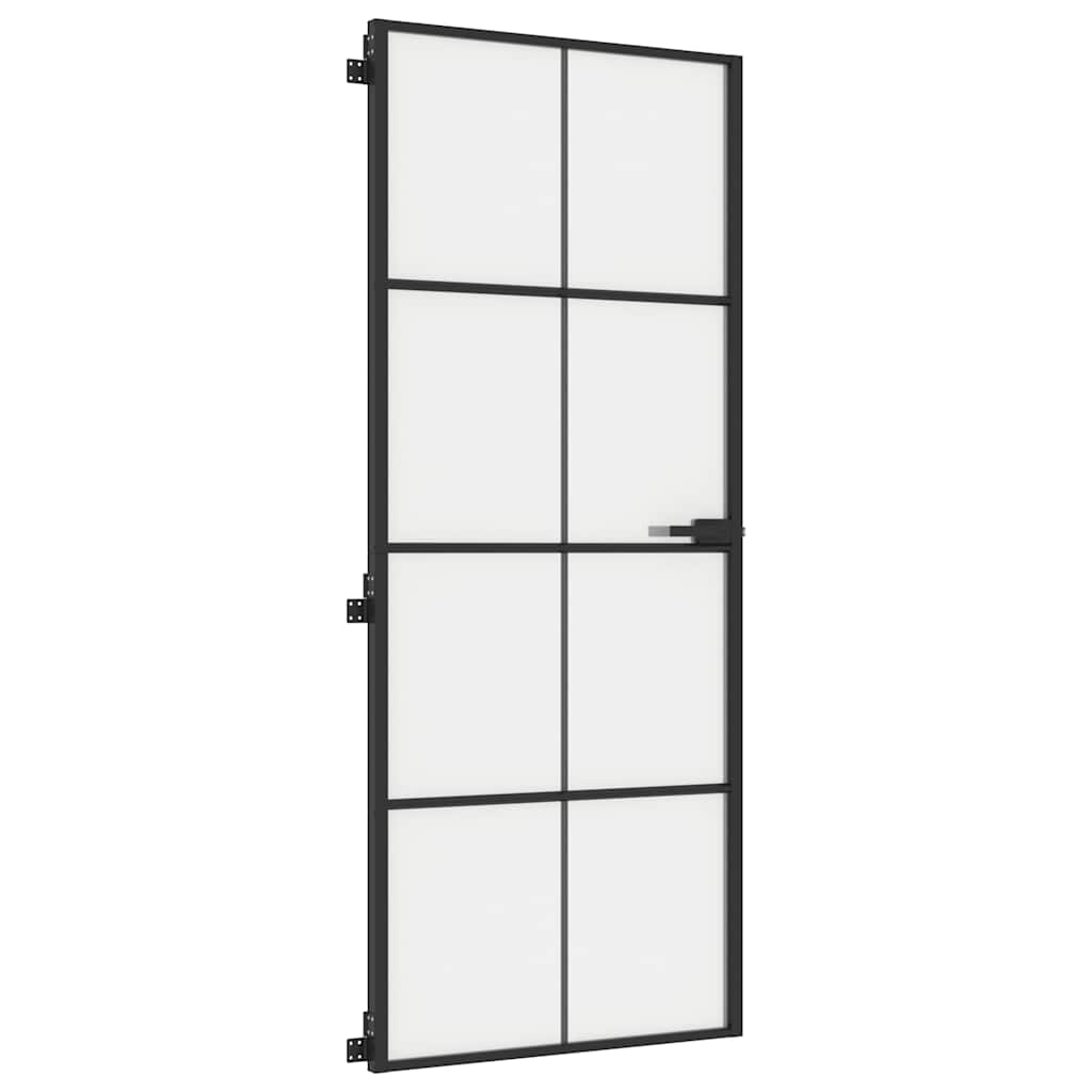 Binnendeur smal 83x201,5 cm gehard glas en aluminium zwart – afbeelding 4
