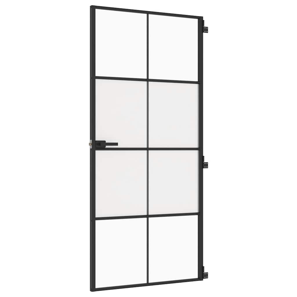Binnendeur smal 93x201,5 cm gehard glas en aluminium zwart – afbeelding 2