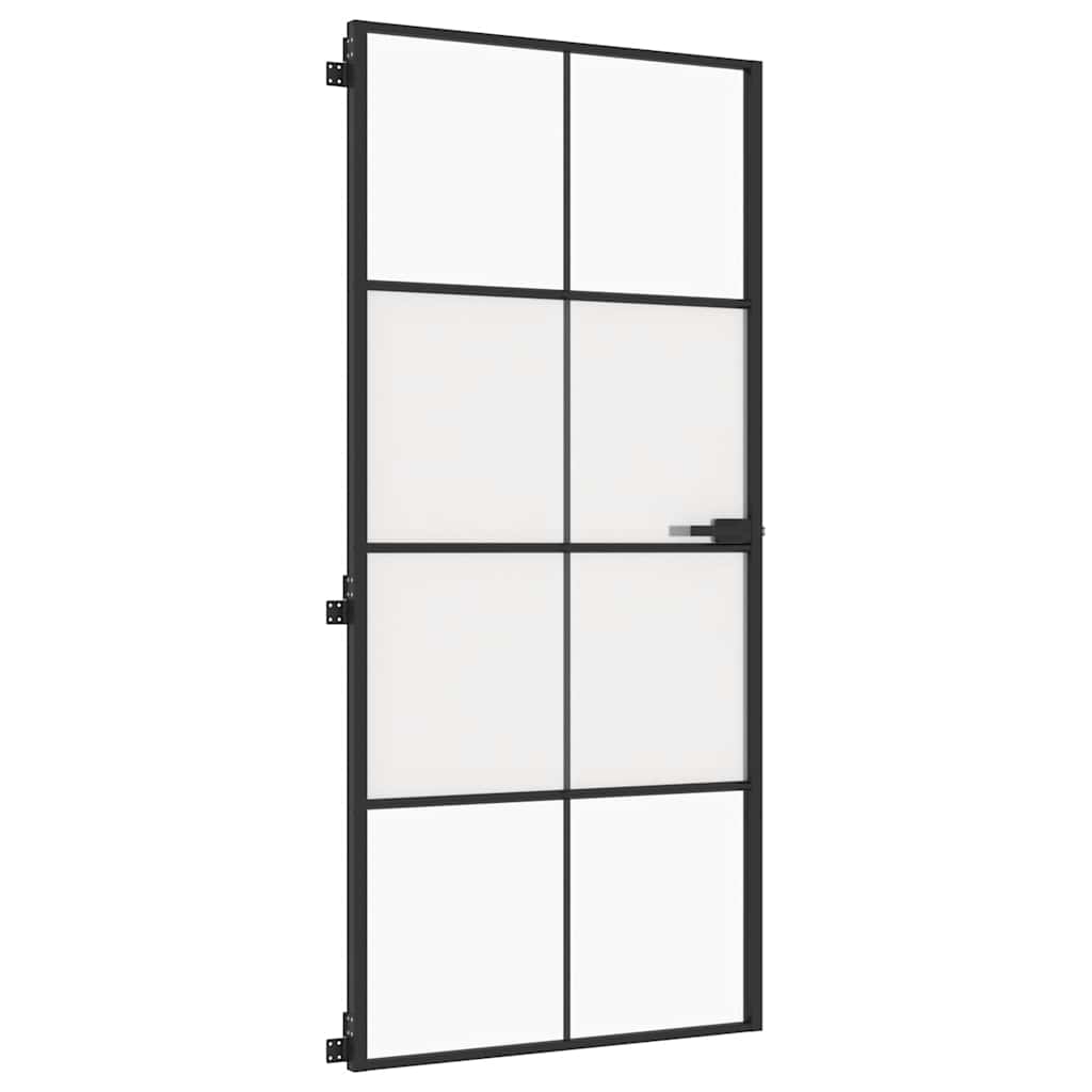 Binnendeur smal 93x201,5 cm gehard glas en aluminium zwart – afbeelding 4