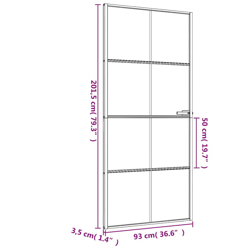 Binnendeur smal 93x201,5 cm gehard glas en aluminium zwart – afbeelding 9