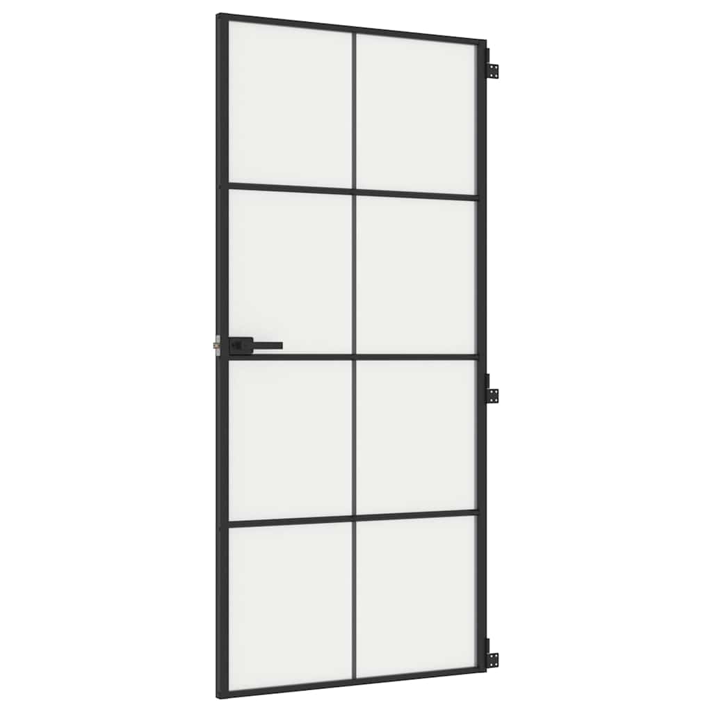 Binnendeur smal 93x201,5 cm gehard glas en aluminium zwart – afbeelding 2