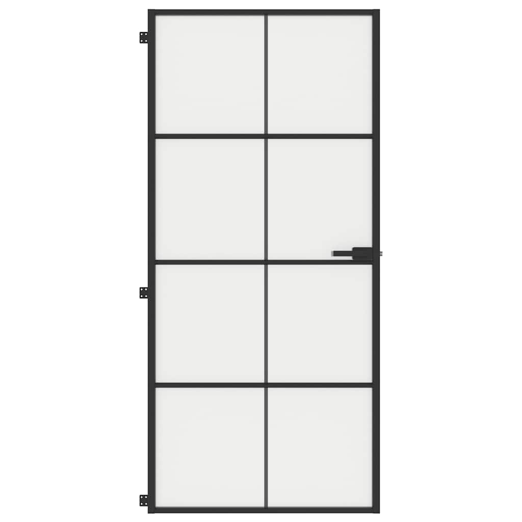 Binnendeur smal 93x201,5 cm gehard glas en aluminium zwart – afbeelding 3