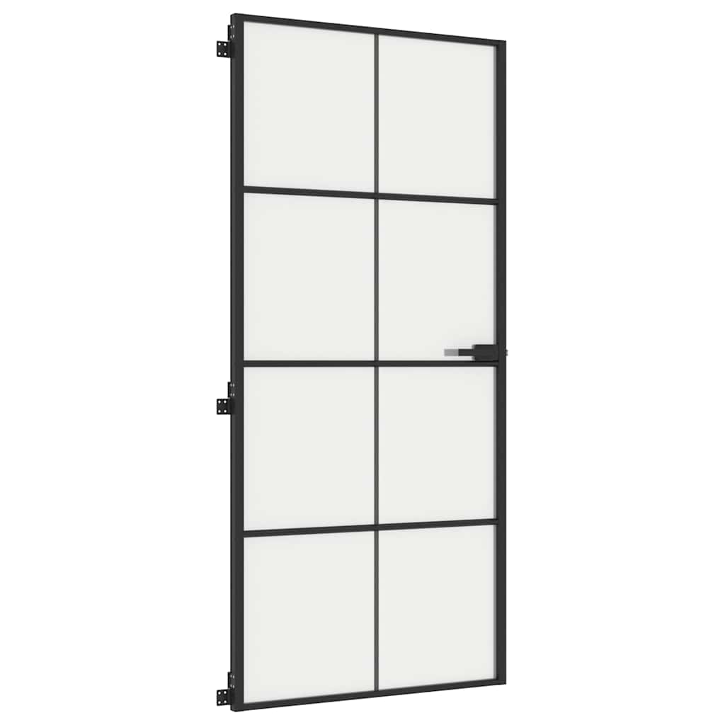 Binnendeur smal 93x201,5 cm gehard glas en aluminium zwart – afbeelding 4