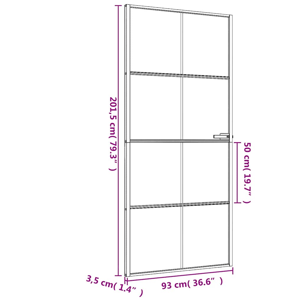 Binnendeur smal 93x201,5 cm gehard glas en aluminium zwart – afbeelding 9