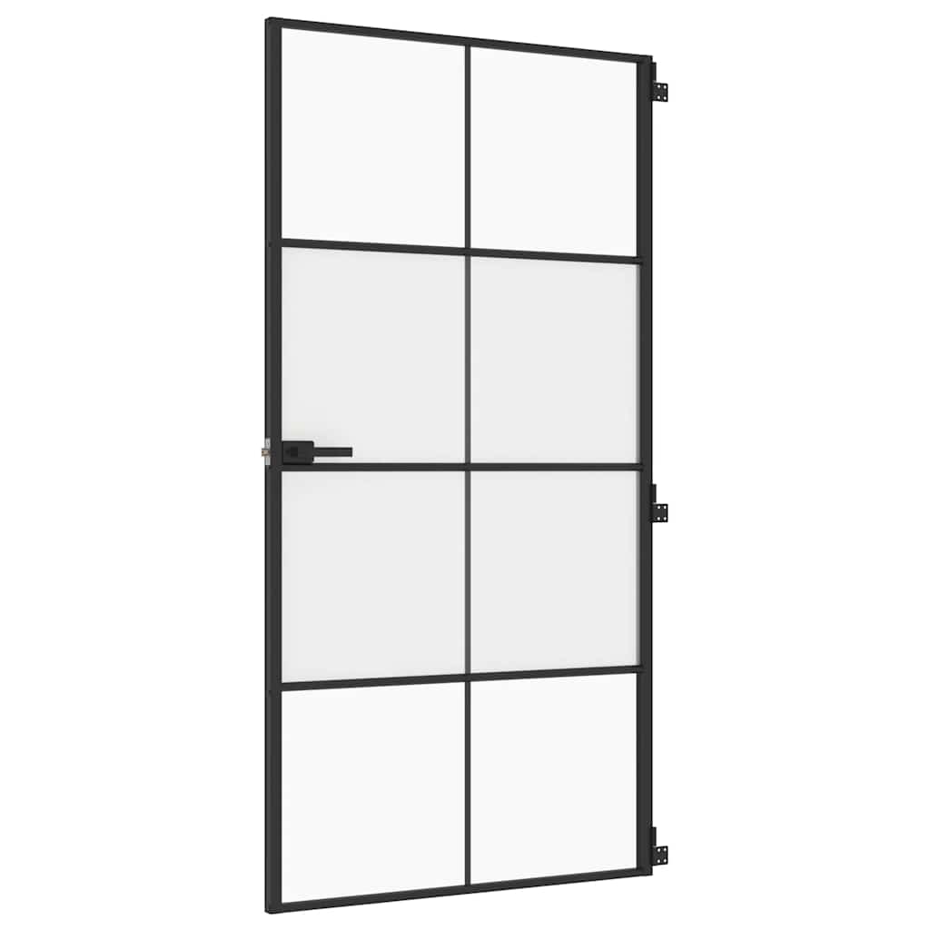 Binnendeur smal 102,5x201,5 cm gehard glas en aluminium zwart – afbeelding 2