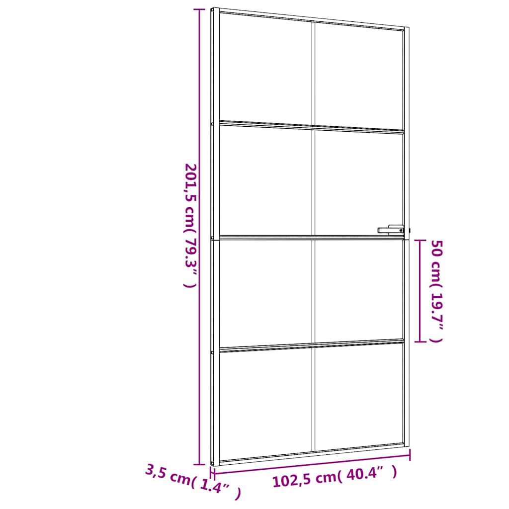 Binnendeur smal 102,5x201,5 cm gehard glas en aluminium zwart – afbeelding 9