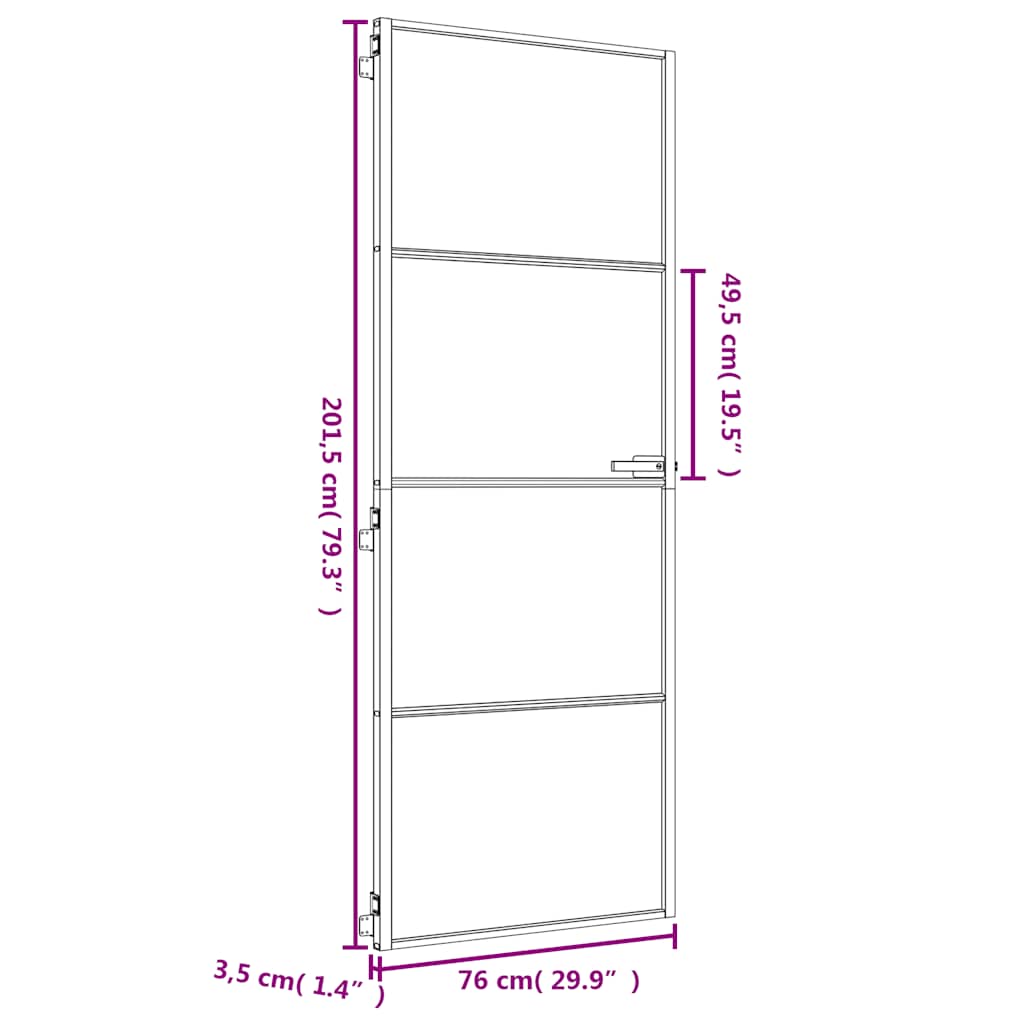 Binnendeur smal 76x201,5 cm gehard glas en aluminium goudkleur – afbeelding 9