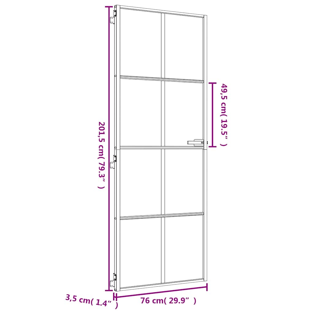 Binnendeur smal 76x201,5 cm gehard glas en aluminium goudkleur – afbeelding 9