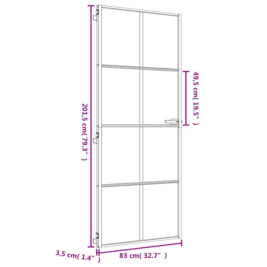 Binnendeur smal 83x201,5 cm gehard glas en aluminium goudkleur – afbeelding 9