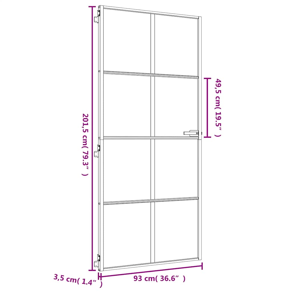 Binnendeur smal 93x201,5 cm gehard glas en aluminium goudkleur – afbeelding 9