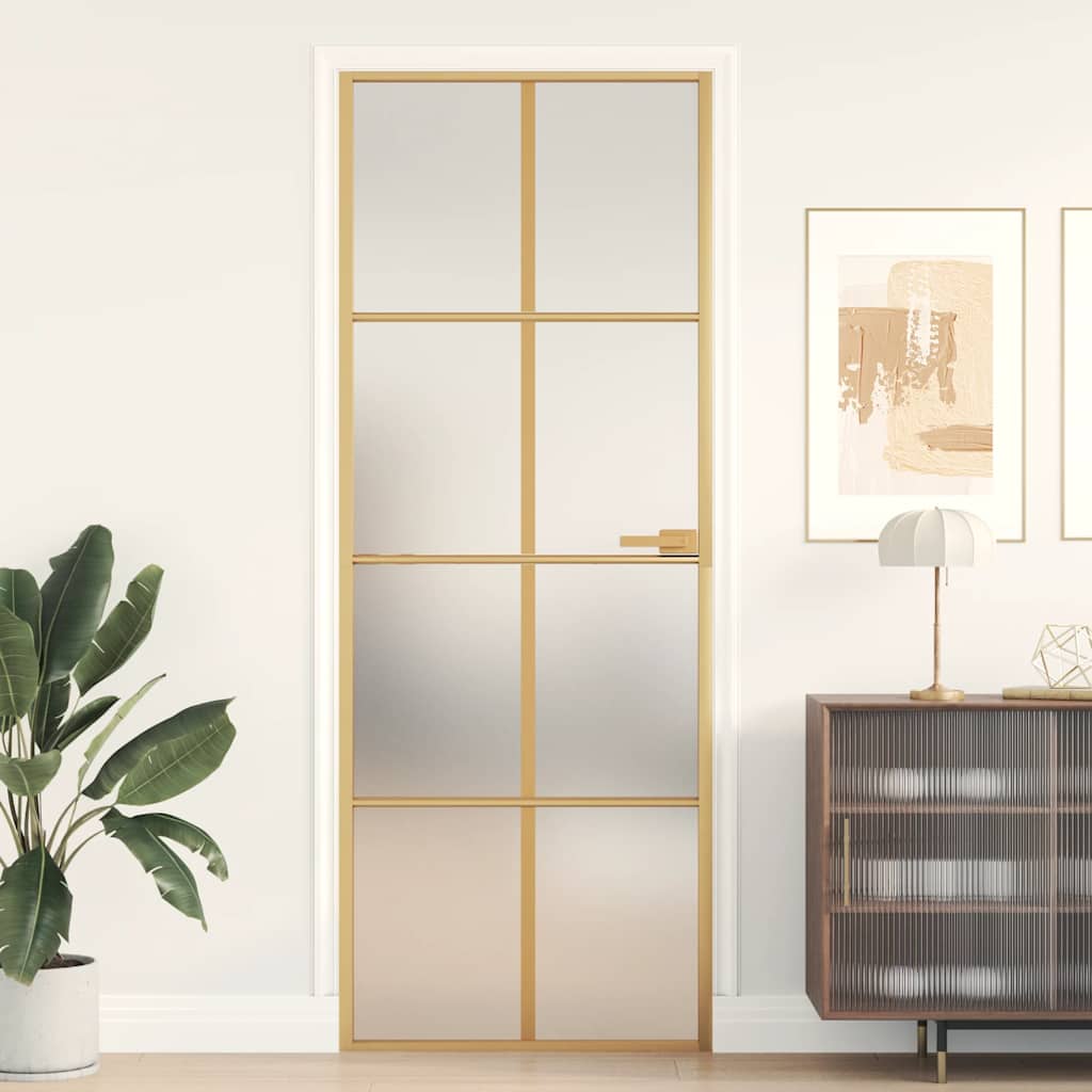 Binnendeur smal 76x201,5 cm gehard glas en aluminium goudkleur – afbeelding 1