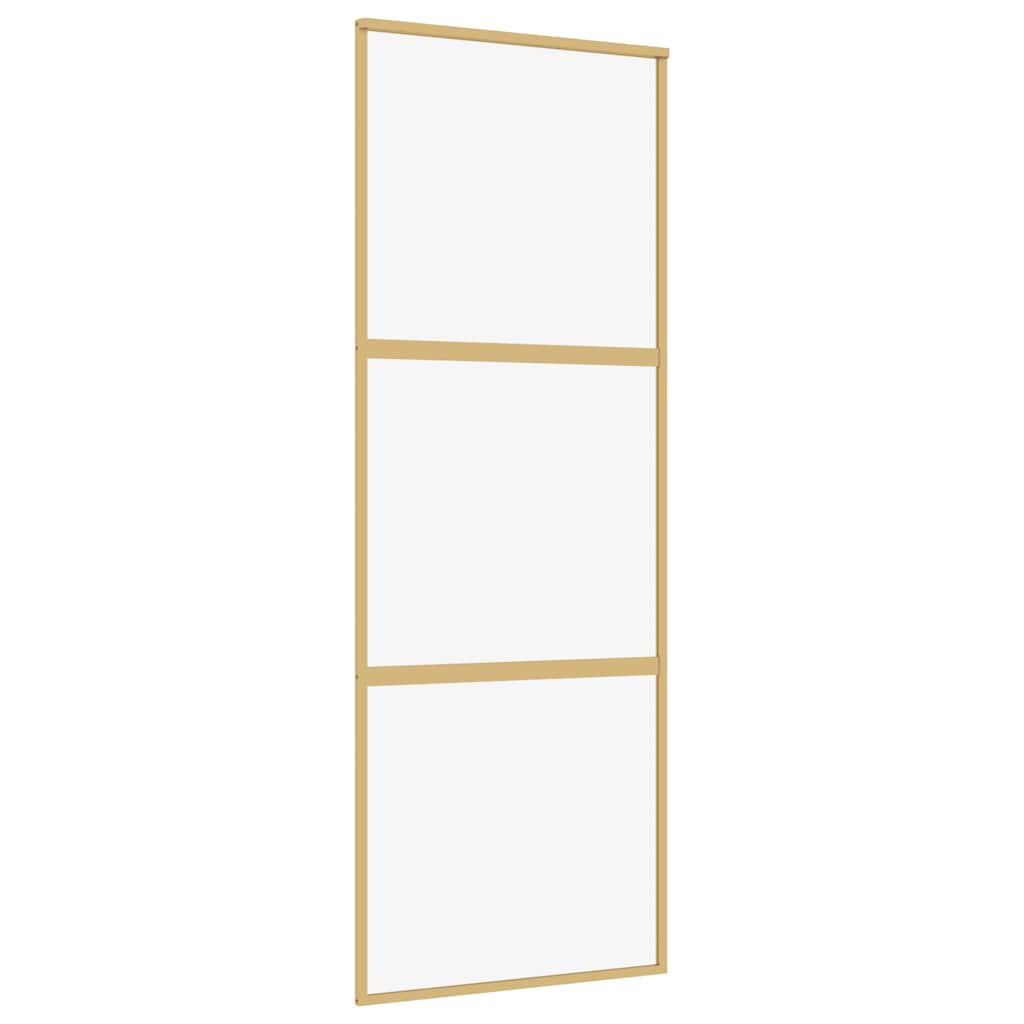 Schuifdeur 76x205 cm helder ESG-glas en aluminium goudkleurig – afbeelding 2