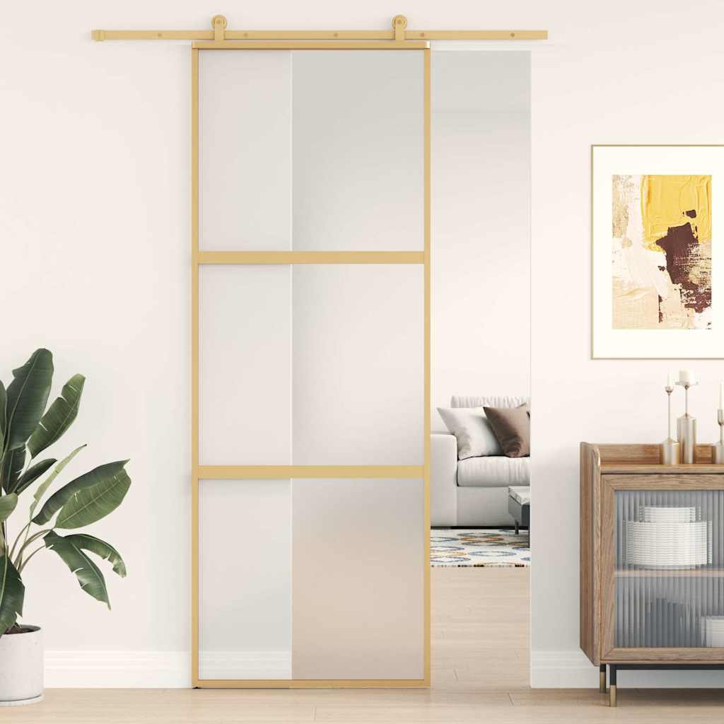 Schuifdeur 76x205 cm mat ESG-glas en aluminium goudkleurig – afbeelding 1