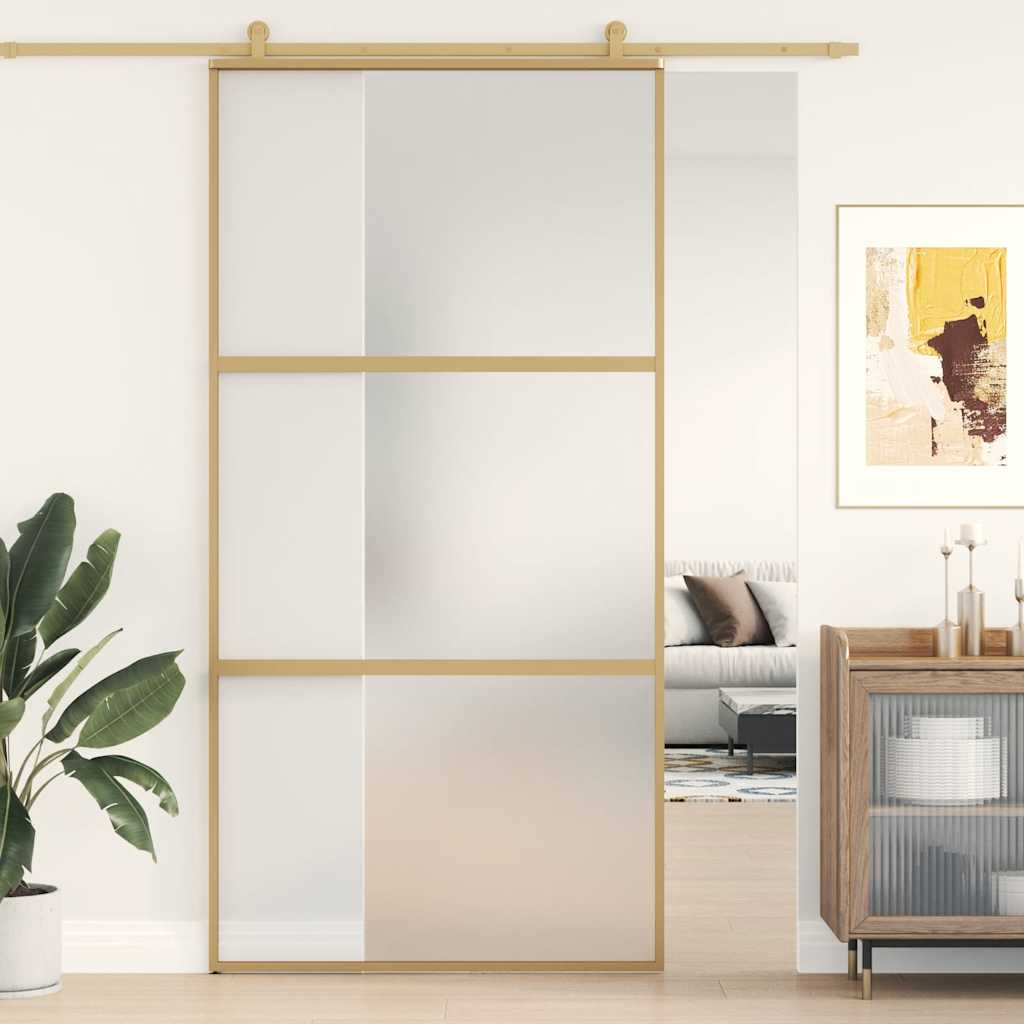 Schuifdeur 102,5x205 cm mat ESG-glas en aluminium goudkleurig – afbeelding 1
