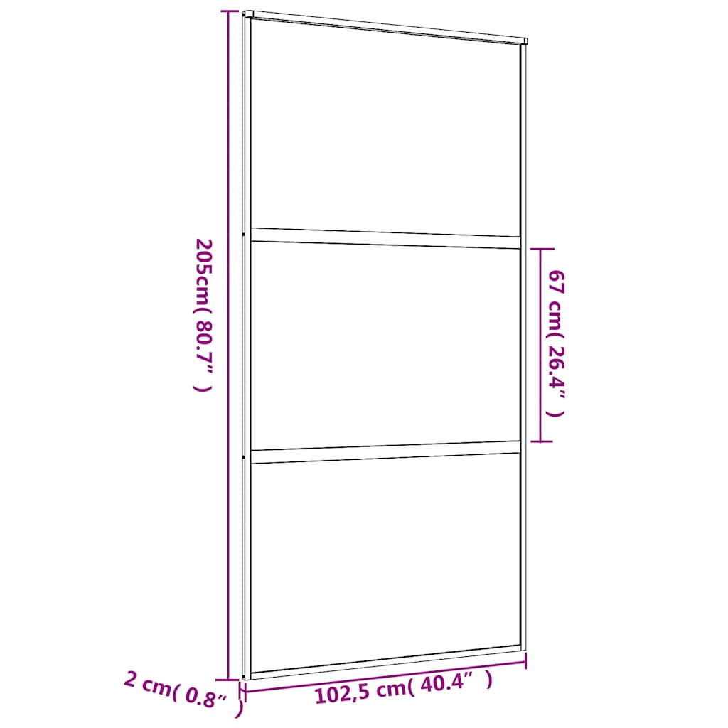 Schuifdeur 102,5x205 cm mat ESG-glas en aluminium goudkleurig – afbeelding 9