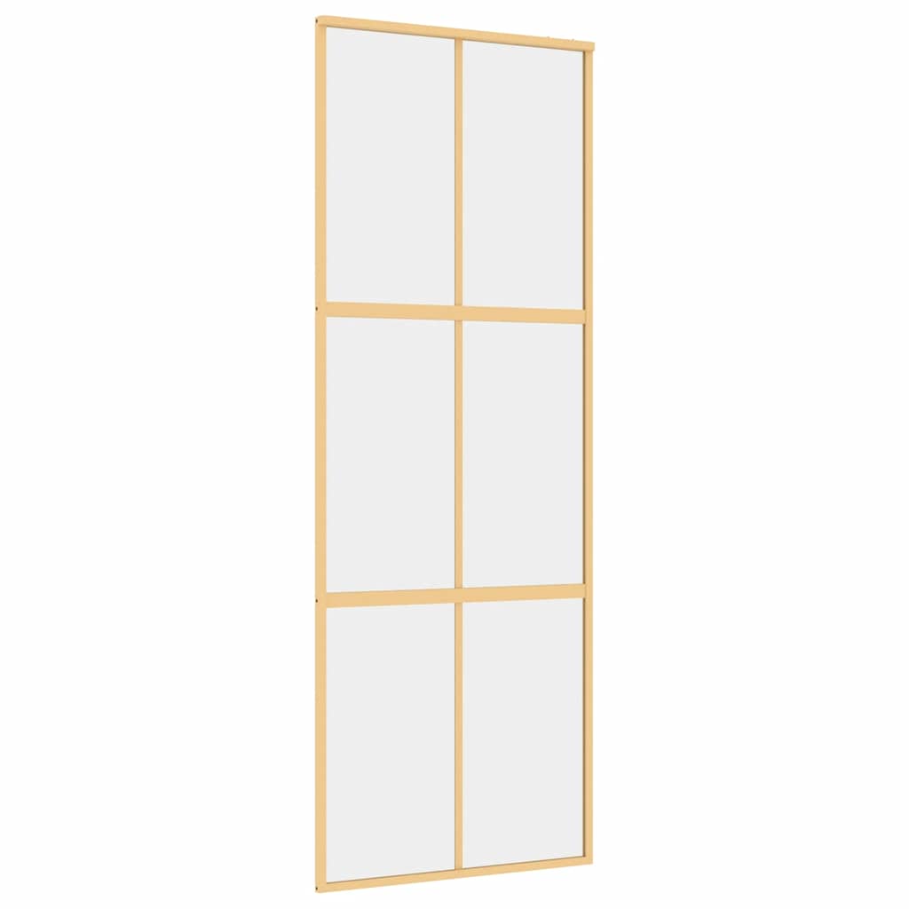 Schuifdeur 76x205 cm helder ESG-glas en aluminium goudkleurig – afbeelding 2