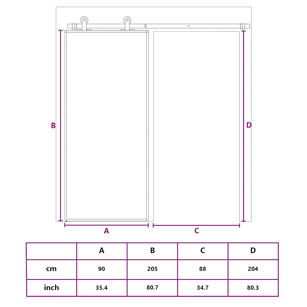 Schuifdeur 90x205 cm helder ESG-glas en aluminium goudkleurig – afbeelding 10