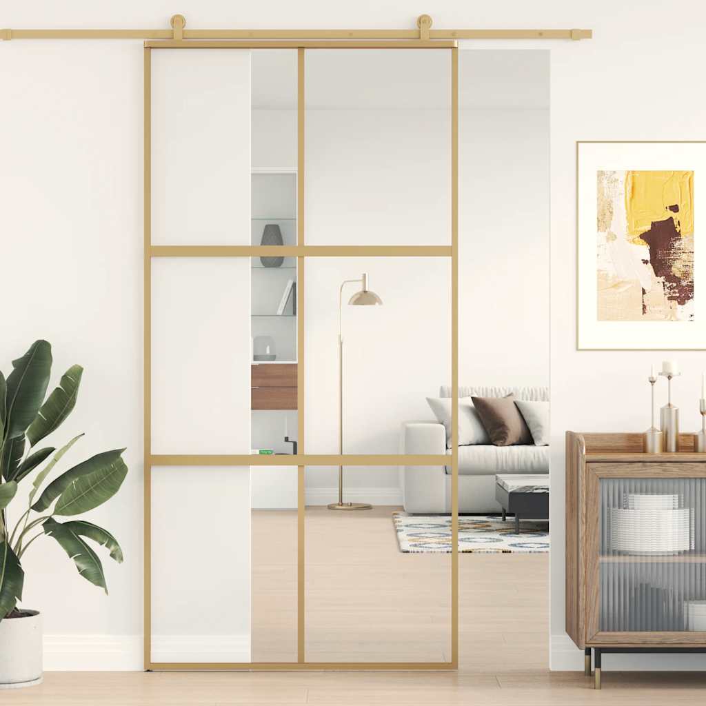 Schuifdeur 102,5x205 cm helder ESG-glas en aluminium goudkleur