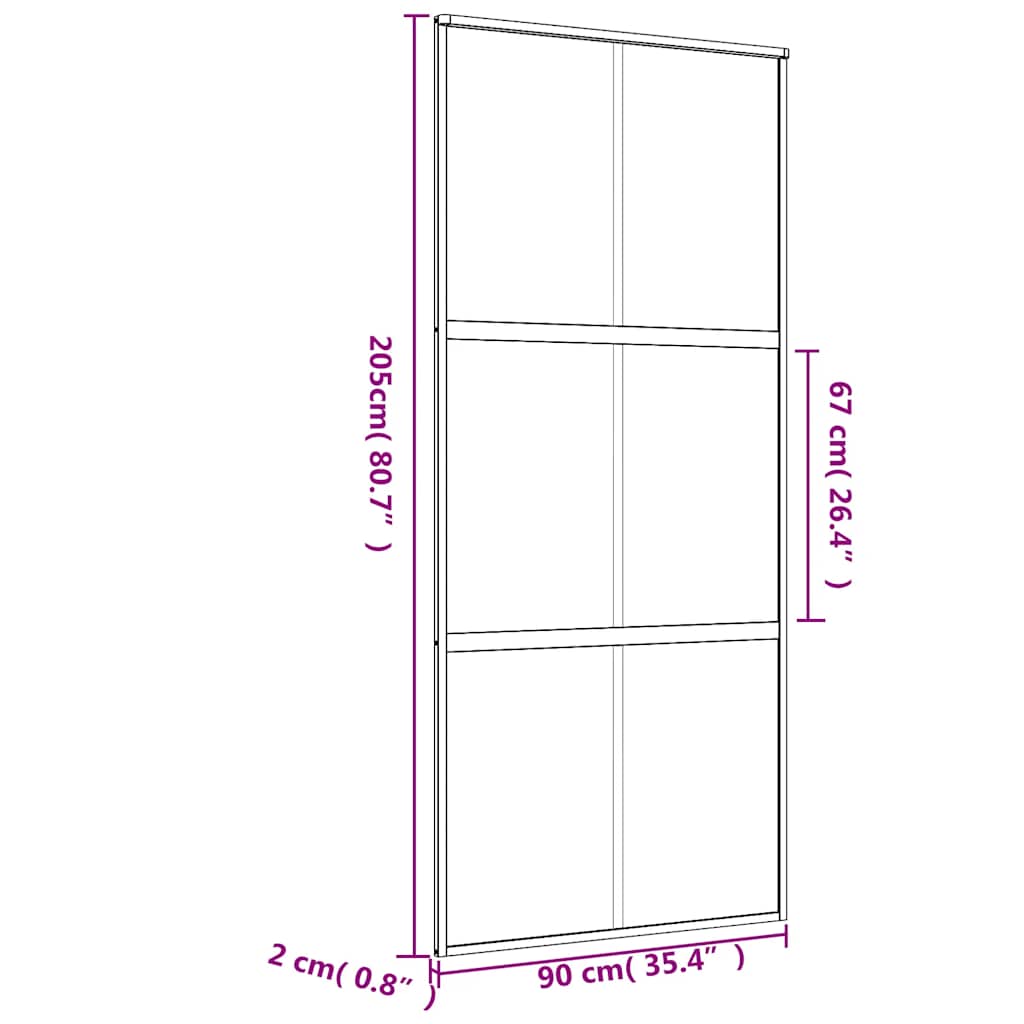 Schuifdeur 90x205 cm mat ESG-glas en aluminium goudkleurig – afbeelding 9