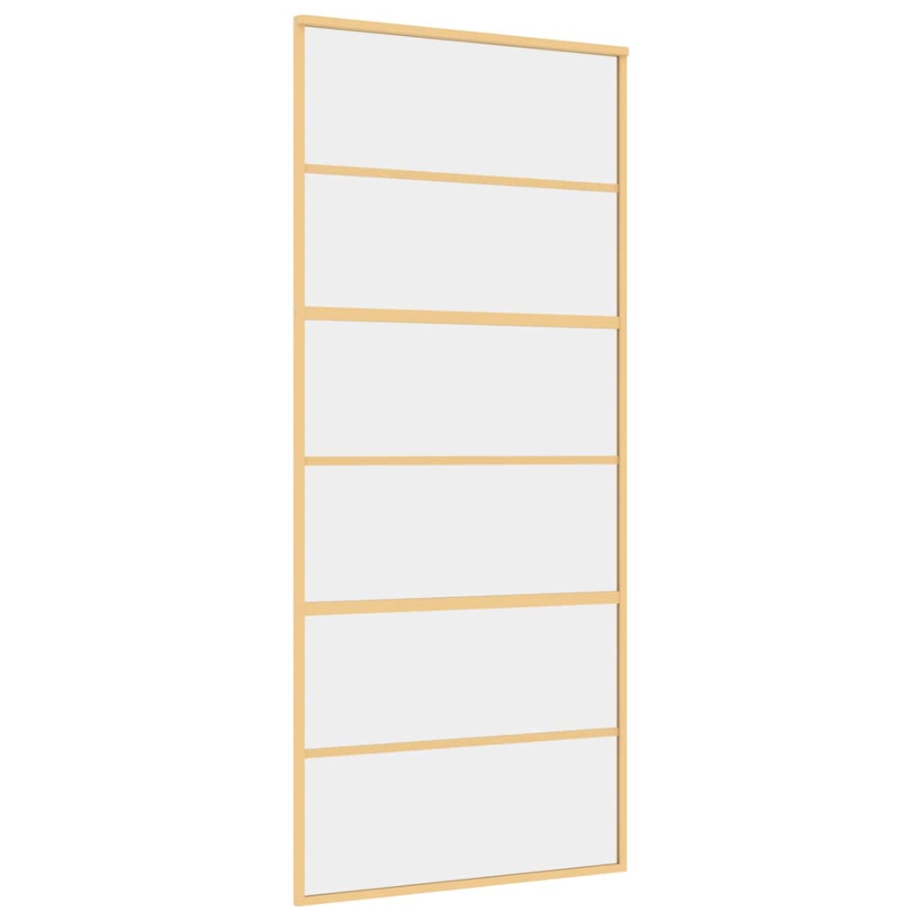 Schuifdeur 90x205 cm helder ESG-glas en aluminium goudkleurig – afbeelding 2
