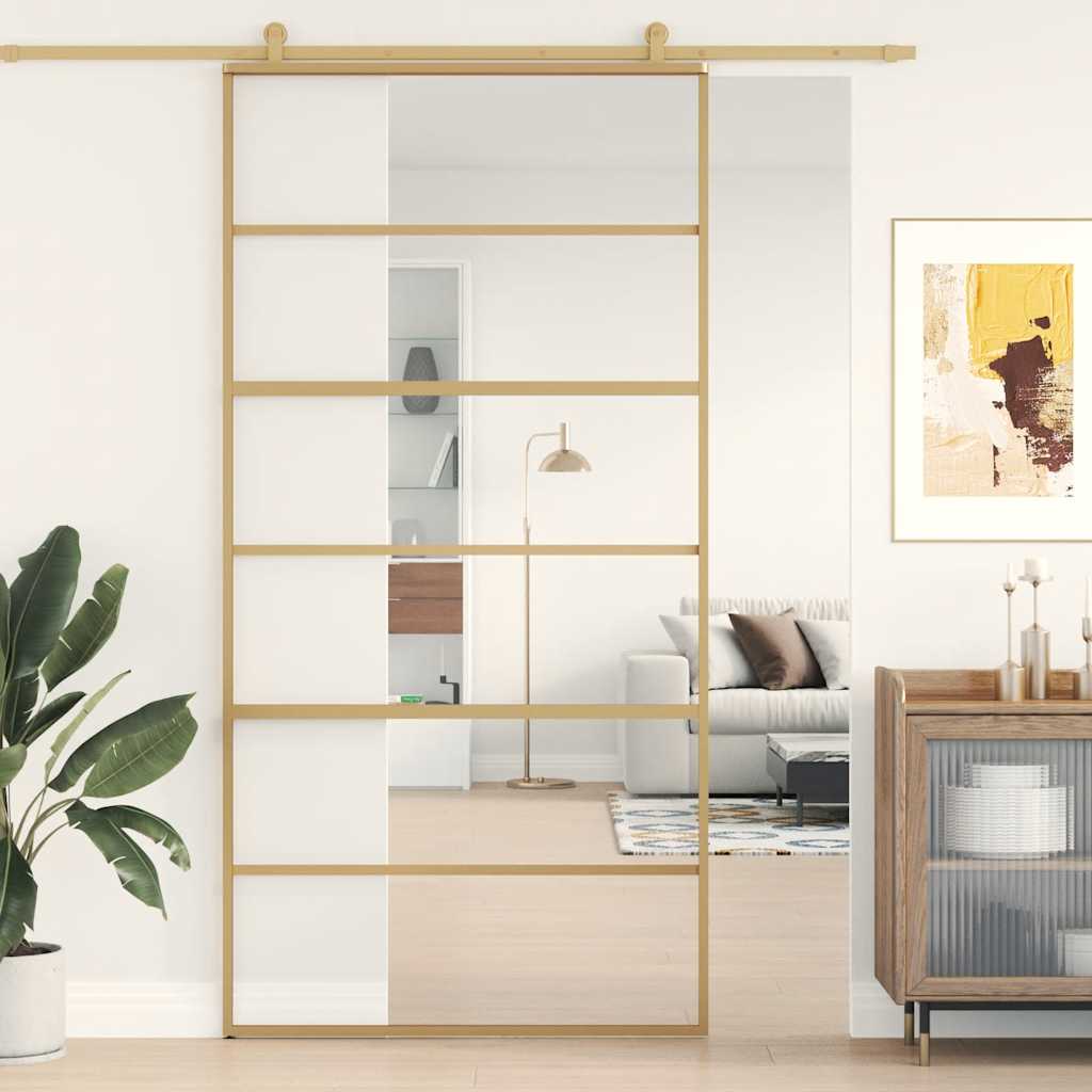 Schuifdeur 102,5x205 cm helder ESG-glas en aluminium goudkleur – afbeelding 1