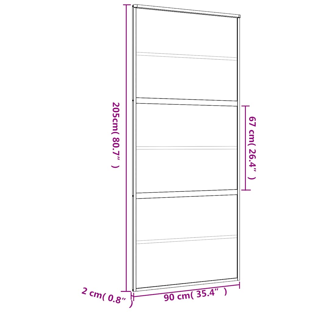 Schuifdeur 90x205 cm mat ESG-glas en aluminium goudkleurig – afbeelding 9